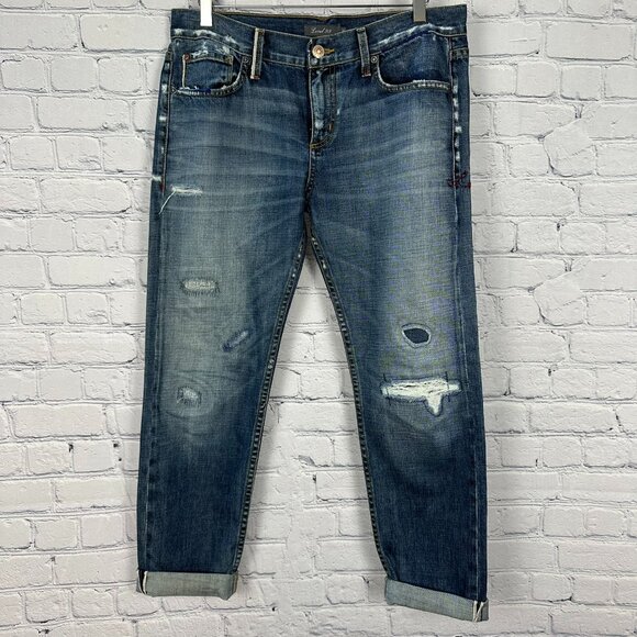 Level 99 Womens Relaxed Lily Straight Leg Distressed Jeans, Size 28, Medium Wash - Picture 1 of 12